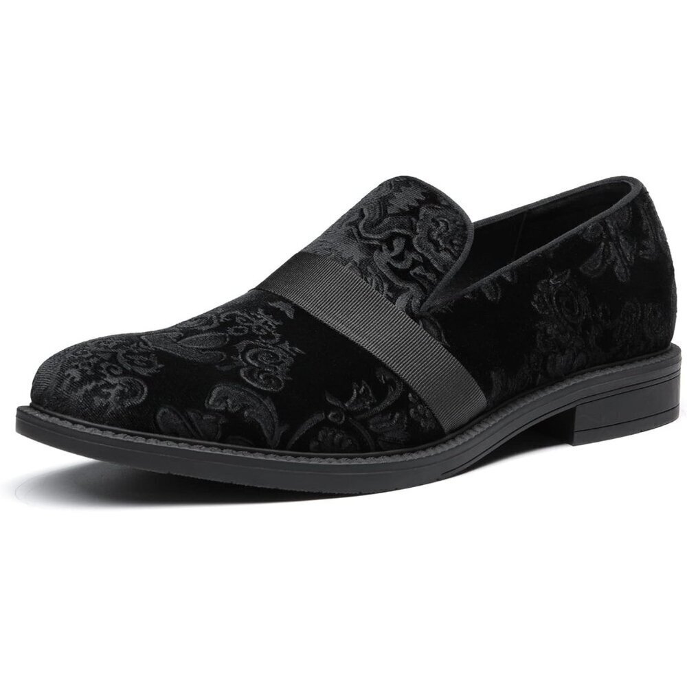 Bruno Marc Men's Black Tuxedo Shoe Slip on Classic Patent Velvet Leather Loafers